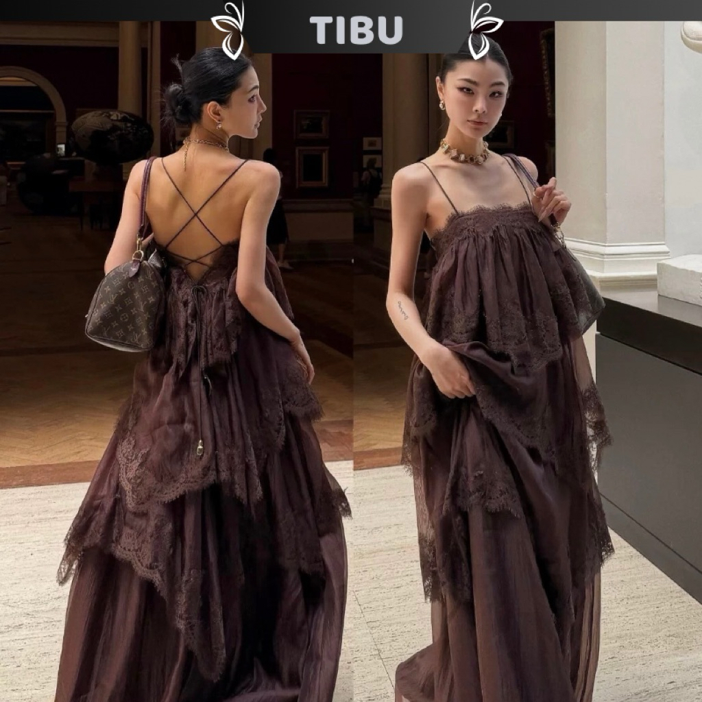TIBU - ชุดเดรสแม็กซี่สองชิ้นลูกไม้หรูหราสําหรับออกนอกบ้านชายหาดและสตรีทแวร์ D707