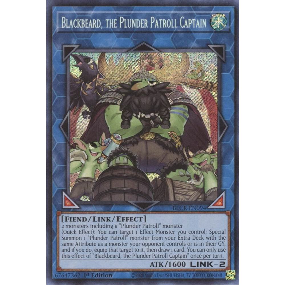 การ์ด YuGiOh รหัส BLCR-EN094 - Blackbeard, the Plunder Patroll Captain - Link Monster - Secret Rare