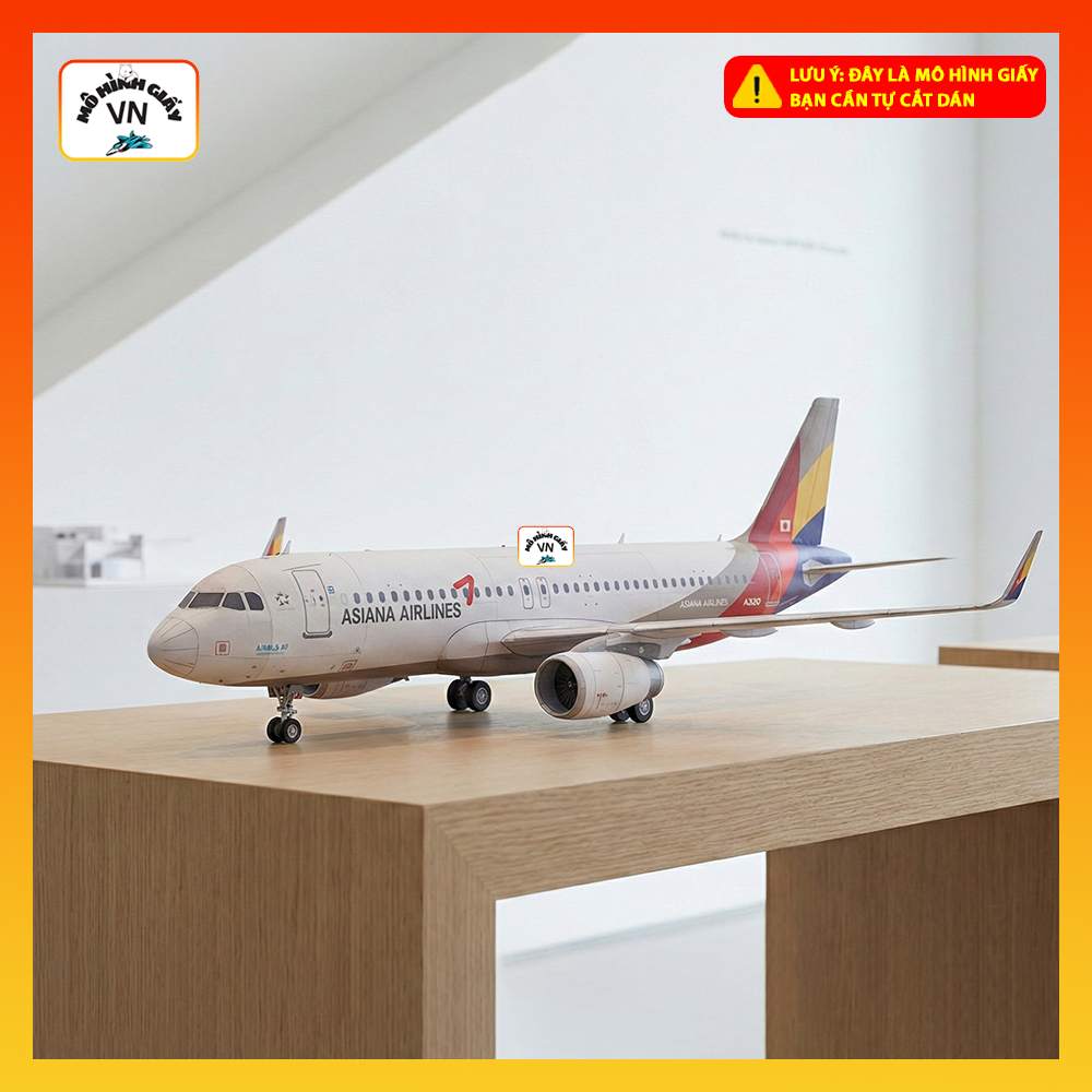 Airbus A320 Asiana Airlines Paper Model Assembly Kit 1/100 Scale กระดาษคุณภาพสูง - MohinhgiayVN