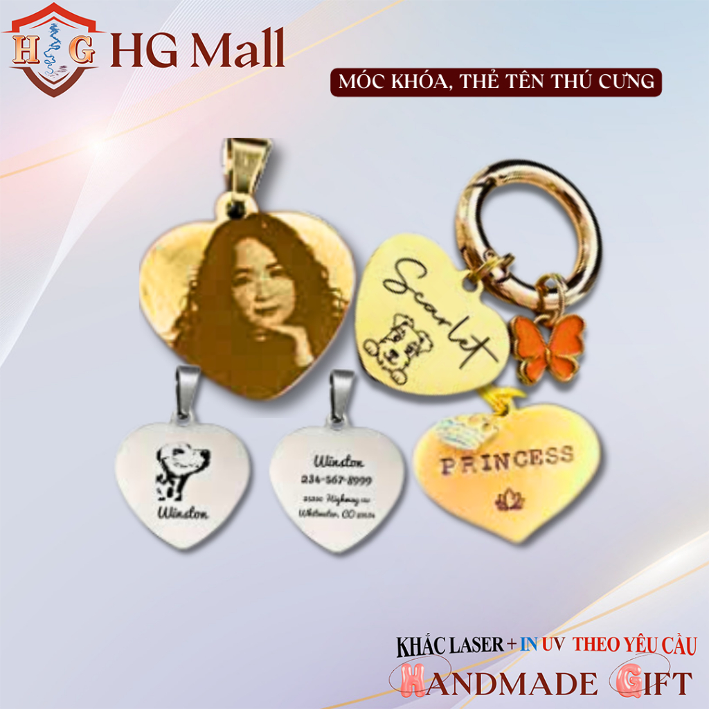 ป้ายชื่อสัตว์เลี้ยง โลหะผสมรูปหัวใจ HG MALL ขอแสดงด้วยเลเซอร์ ป้ายชื่อ/รูปภาพ/ป้ายชื่อ Icon สําหรับส