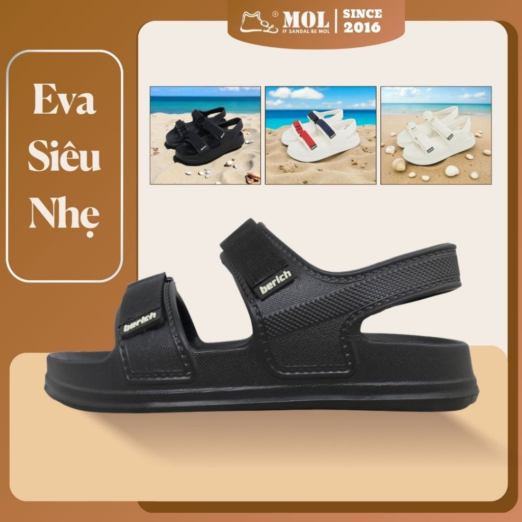 BeRich Sandal IP03BB น้ําหนักเบา EVA Sole Molded ในชิ้นเดียวพร้อมสายรัดแนวนอน 2 เส้นสําหรับโรงเรียน,