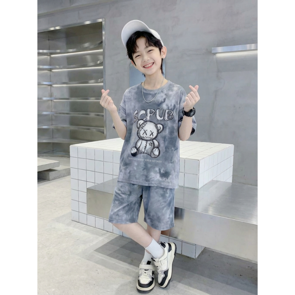 ชุดเสื้อผ้าแขนกุดสําหรับเด็กผู้ชาย 17-55 กก. Grizzly Bear Pattern SCUB Dynamic Personality Style