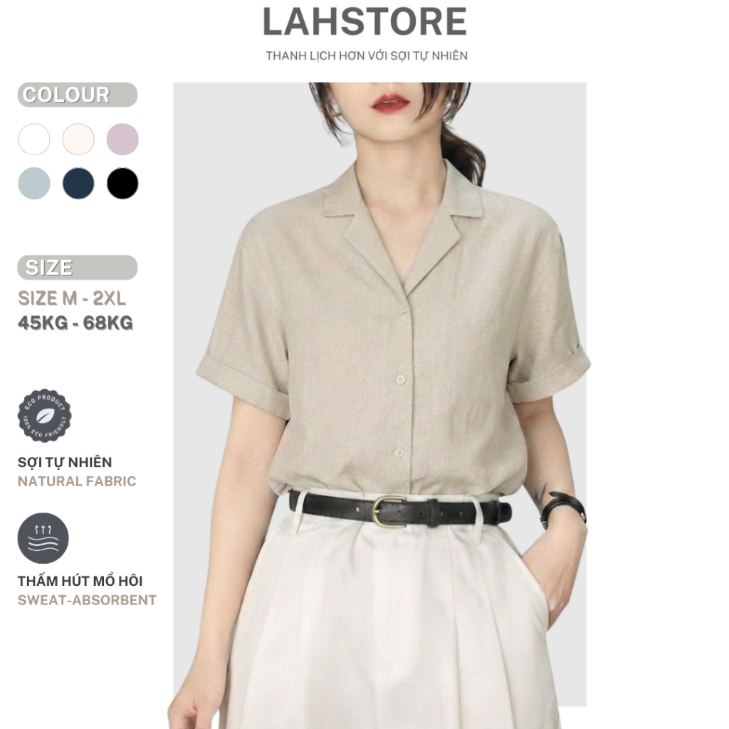 LAHSTORE เสื้อแขนกุดผ้าฝ้ายผ้าลินินทรงหลวมสําหรับผู้หญิงคอปกเสื้อกั๊กเปิดไหล่ ASM09 (สีเบจ, ขาว, ดํา, น้ําเงิน)