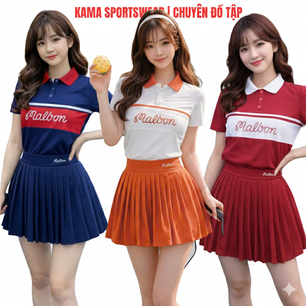 Kama sport BP192 ชุดกีฬาผู้หญิง เสื้อโปโลรวมกับกระโปรงจีบสําหรับ pickleball และฝึกซ้อมเทนนิส