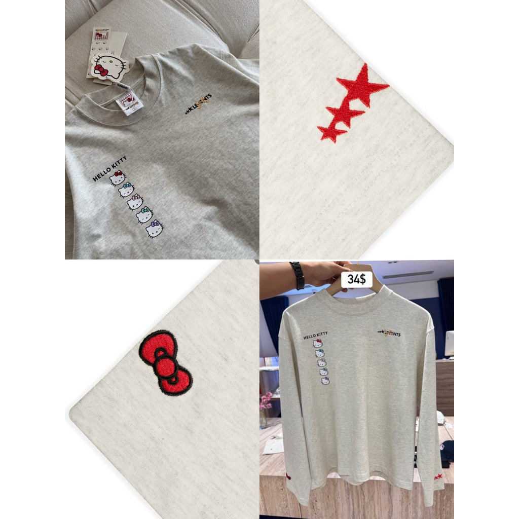 เสื้อยืดแขนยาว x Hello Kitty | Joy Icon Long Sleeve Boxy / Grey (ห่อป้ายใหม่)