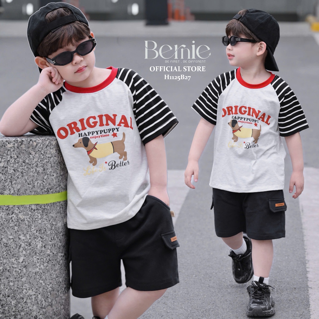 ชุดแขนกุดเด็กชาย Bernie Happy Puppy ลายไดนามิก - ชุดสูทเด็กชายฤดูร้อน 9-24kg - H1125B27