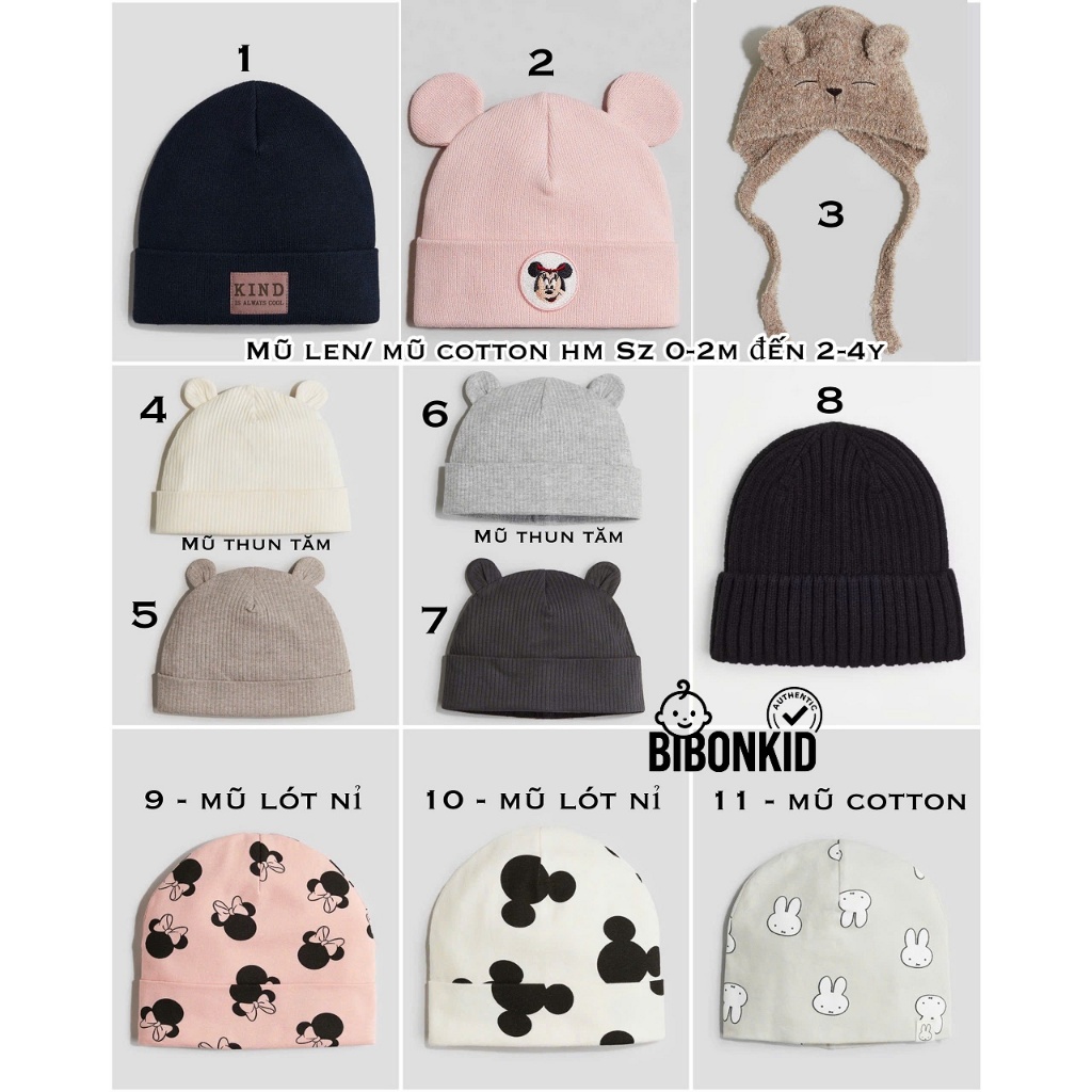 [Bibonkid] หมวกไหมพรม HM ขนาด 2-6m, 6-12m, 1-2y, 1-3y, 2-4y, 4-8y, 8-12y READ NOTES CAREFULLY