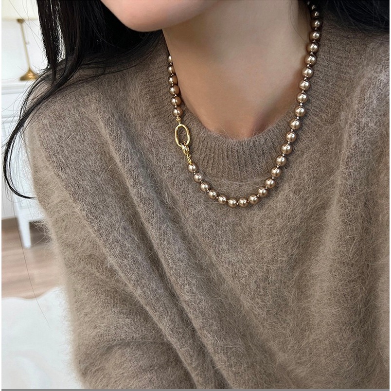 สร้อยคอมุกแชมเปญสําหรับผู้หญิงอ่อนโยนหรูหราคลาสสิกหรูหราระดับไฮเอนด์เค้นคออเนกประสงค์ N_DC24