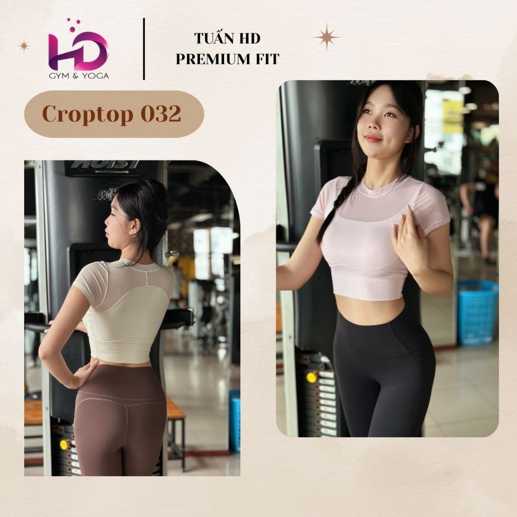 ผู้หญิงตาข่ายโครเชต์เสื้อ TUAN HD 032 - โยคะยิมเสื้อแขนสั้น Cool Breathable Elastic ผ้า Flattering