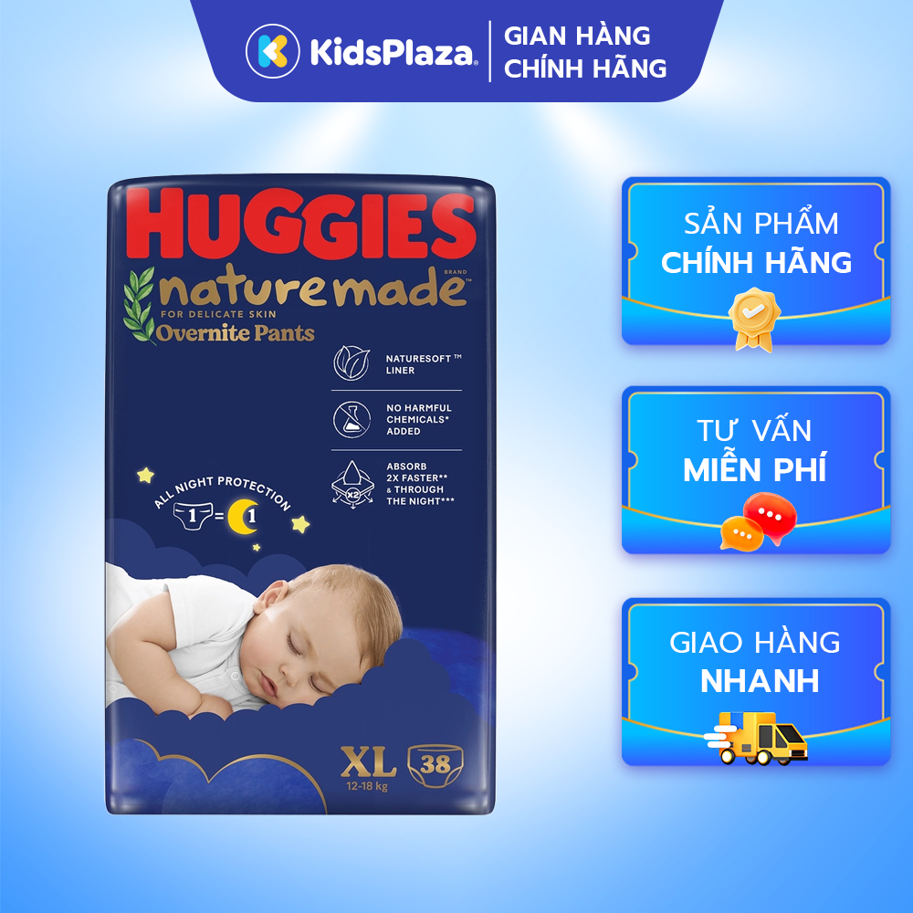 (M1) ผ้าอ้อม - Huggies Naturemade Diapers (NIGHT DIAPERS) ทุกขนาด เส้นใยธรรมชาติ ป้องกันการรั่วไหลทั