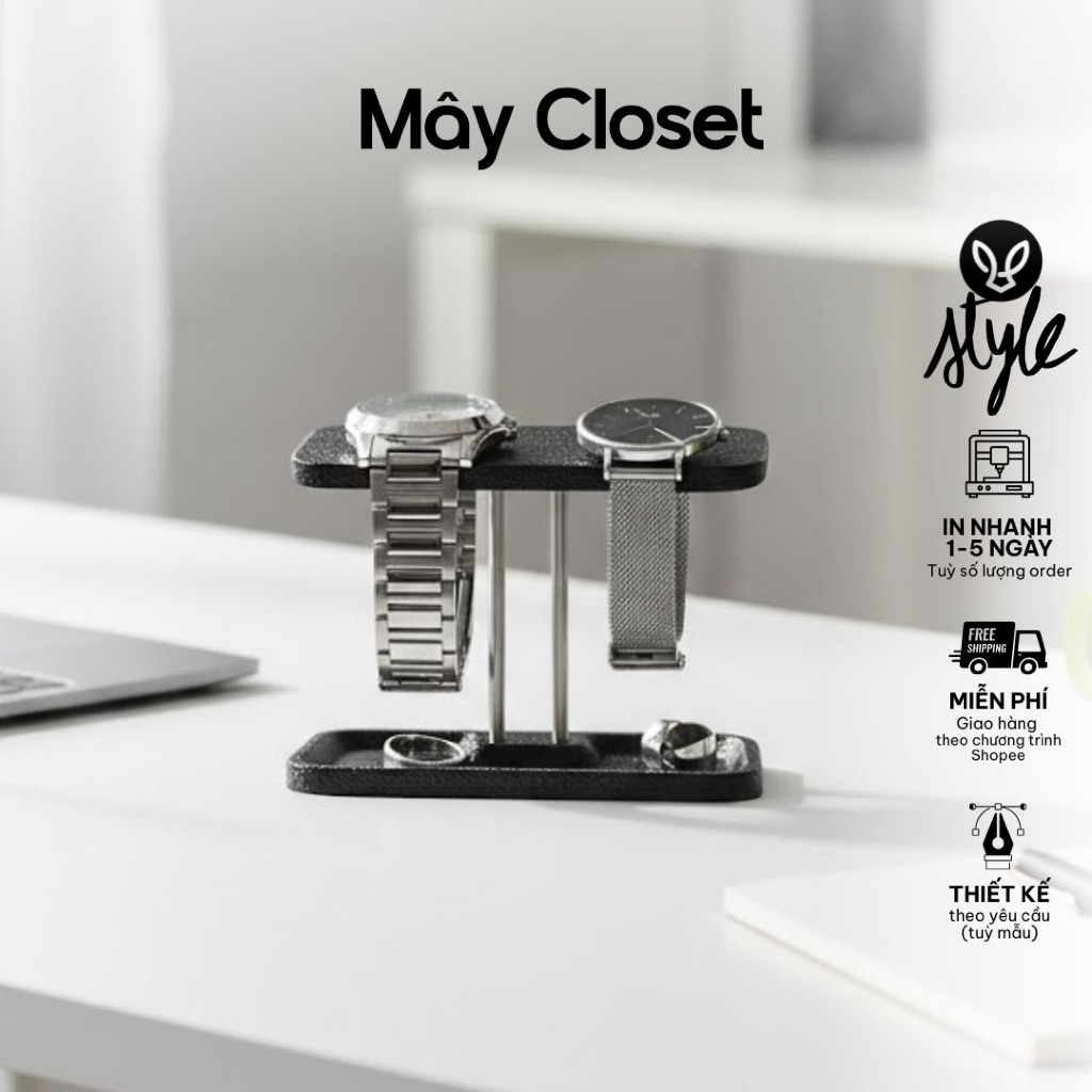 ที่วางนาฬิกาคู่พิมพ์ลาย 3D โมเดิร์นพร้อมถาดแหวน - May Closet MW03