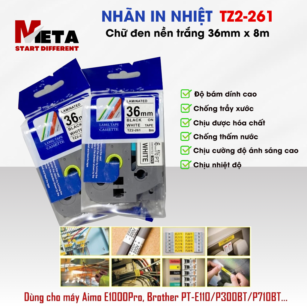 ป้ายพิมพ์ TZ2-261 ข้อความสีดําบนพื้นหลังสีขาว 36mm x 8m สําหรับ Brother P900W/P950NW PT-E800, PT-E85