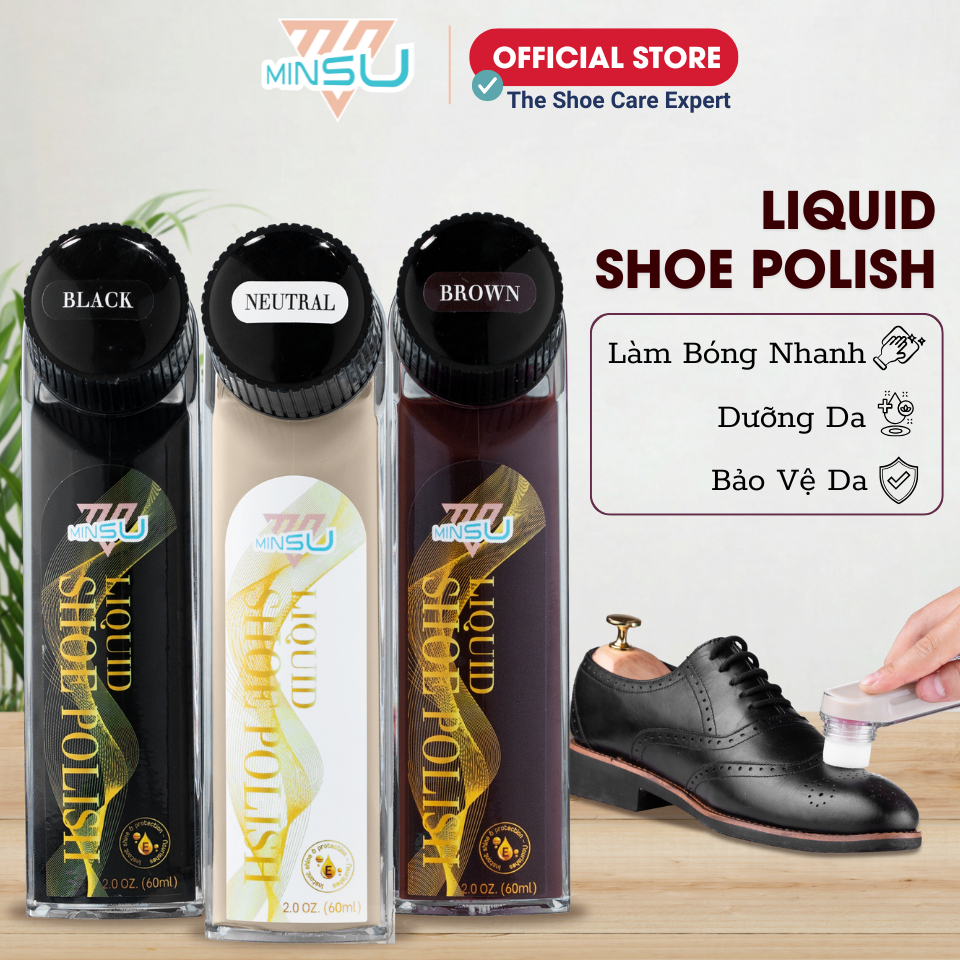 MINSU Liquid Shoe Polish M7938 คืนสี ขัดเงา ครีมนวดผม & ปกป้องรองเท้าหนัง กระเป๋าหนัง ภายในรถยนต์
