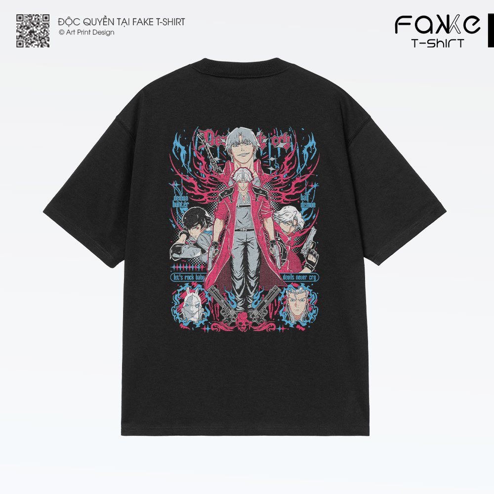 เสื้อยืดโอเวอร์ไซส์ Devil May Cry Art แขนสั้นผ้าฝ้าย 100%