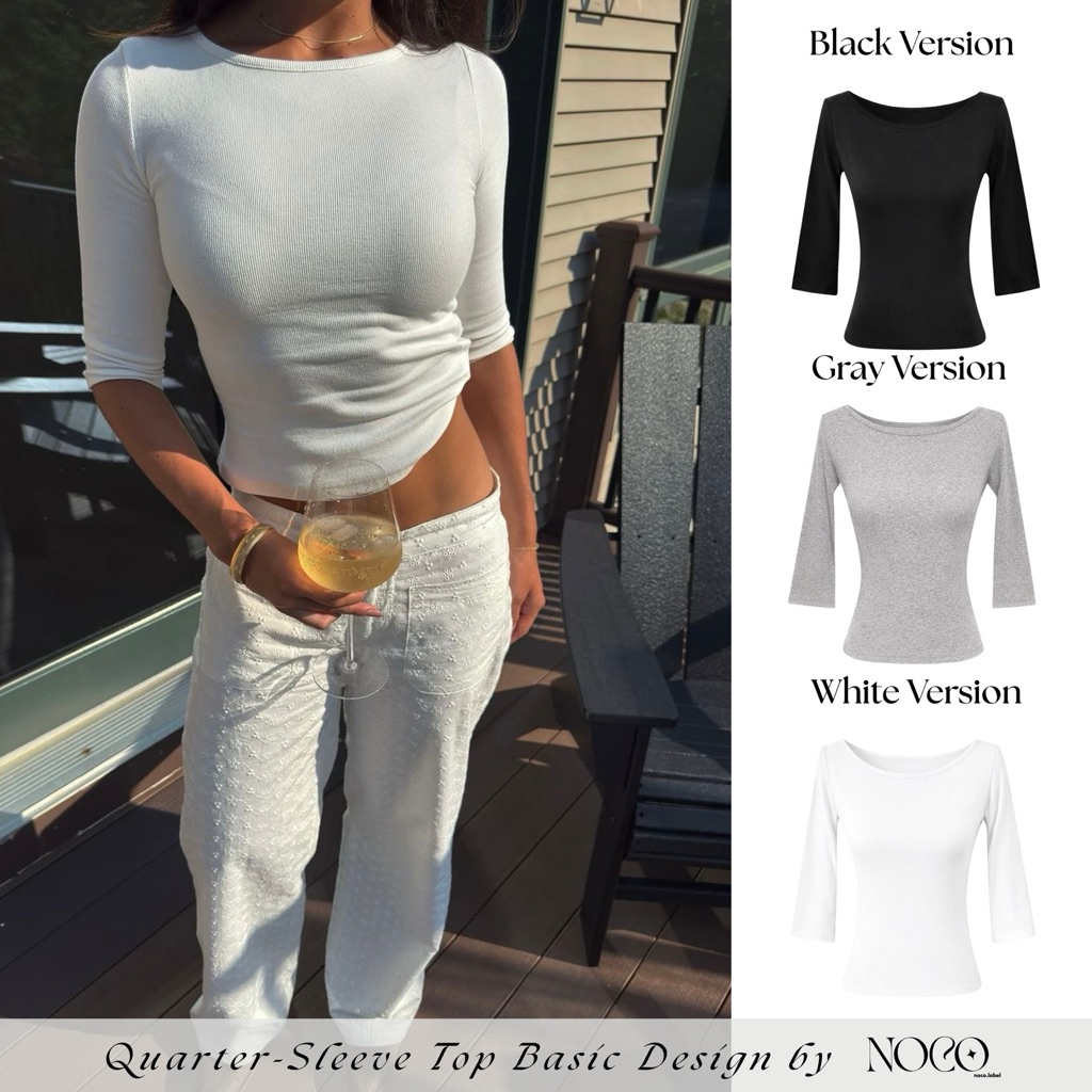 Heidi Top - เสื้อยืดแขนบานเล็กน้อยคอเรือโดย noco.label Soft Borib Material Basic Minimal Style