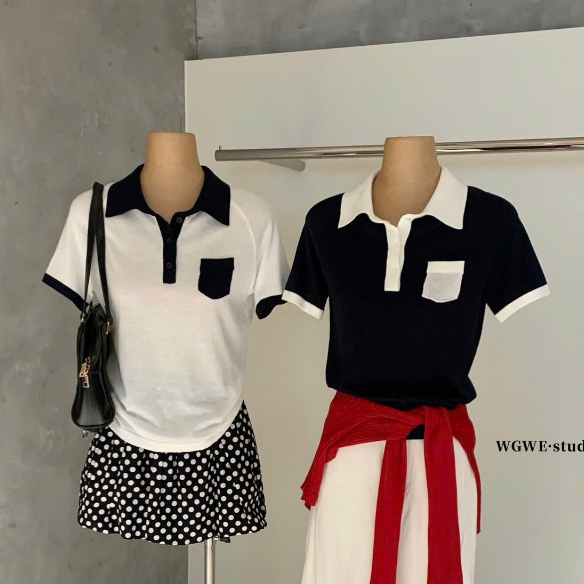 WGWE• เสื้อสเวตเตอร์ mtg สุดเจ๋งพร้อมคอปกและแขนเสื้อ ผสมผสานสี 8771 wgwe สินค้า QC ฟรีไซส์
