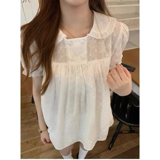 [AVAILABLE/Type 1] BABYDOLL DRESS WITH LOTUS COLLAR Puff Sleeve DAISY MOCHI FLOWER LACE 2MONDAY S65