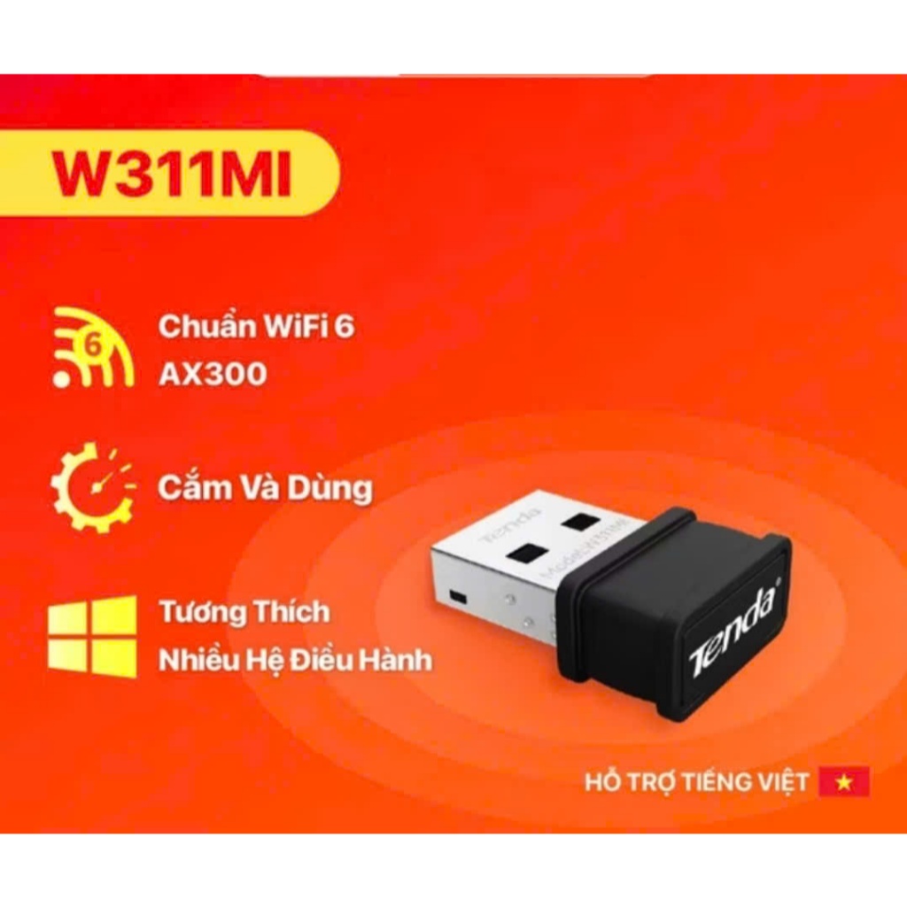 Tenda W311MI AX300Mbps อะแดปเตอร์ USB wifi - อะแดปเตอร์ USB wifi 6 ขนาดกะทัดรัด ใช้งานง่าย - สินค้าข