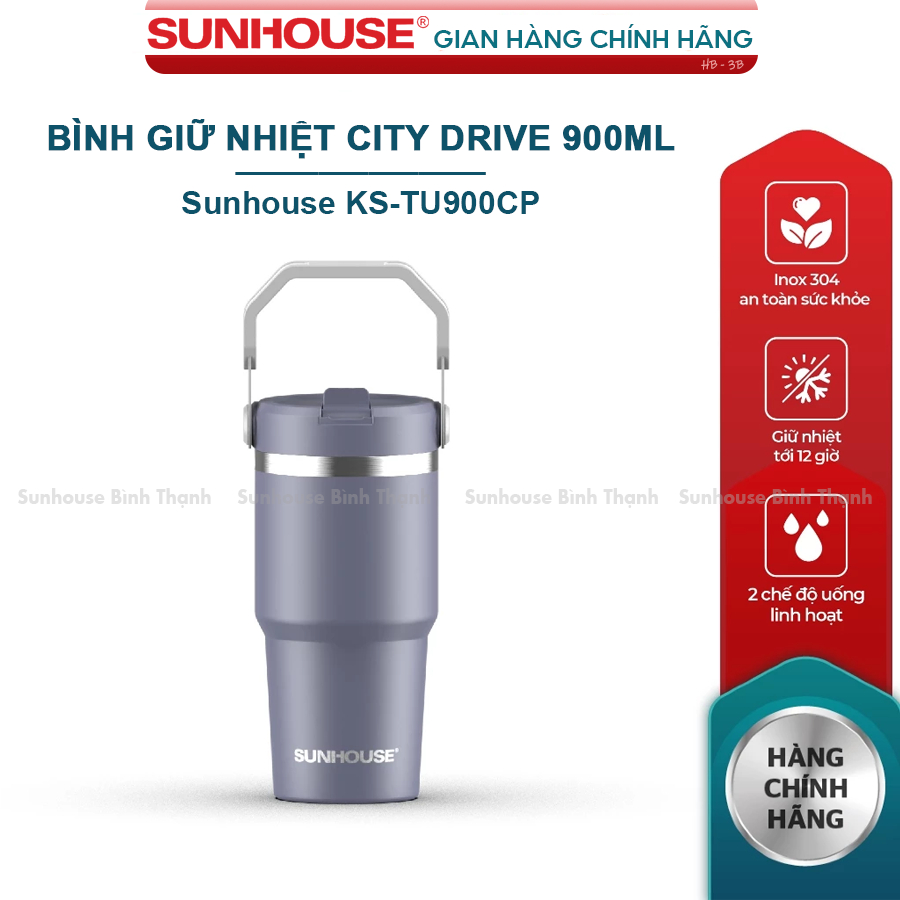 Sunhouse KS-TU900CP 304 City Drive ขวดเก็บอุณหภูมิสแตนเลส 900 มล. เก็บความร้อนได้ดี