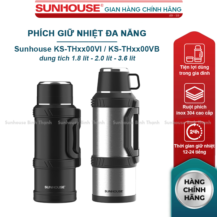 Sunhouse 304 กระติกน้ําร้อนสแตนเลส KS-TH3600VI 3.6 ลิตร, KS-TH2000VB 2 ลิตร - Sunhouse