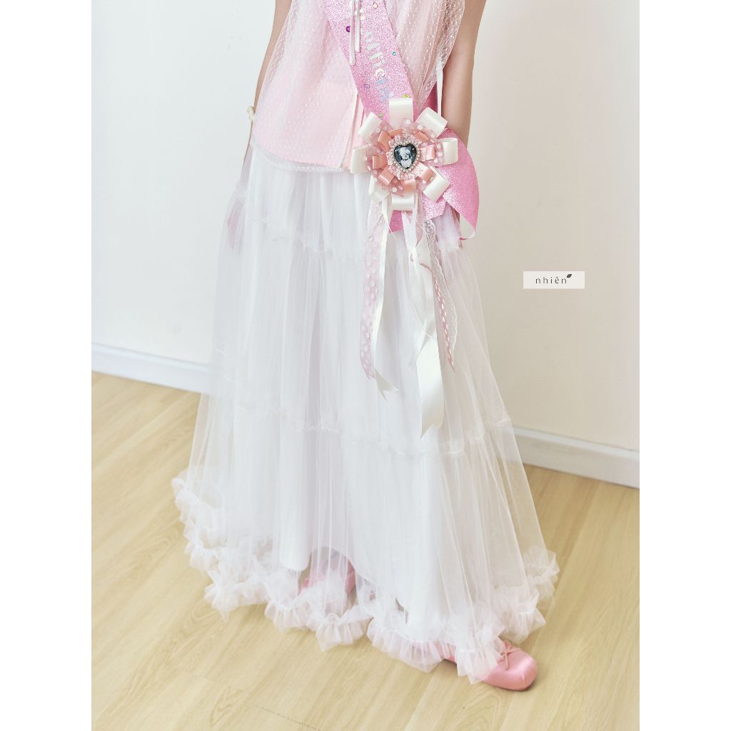 กระโปรงหวาย - กระโปรงยาวชั้นดีไซน์ตาข่าย nhien.official NCV00019