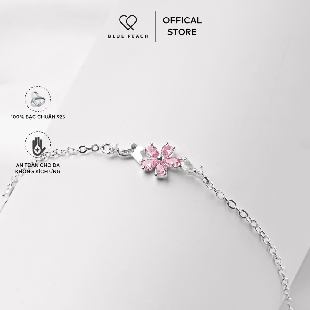 สร้อยข้อมือเงิน 925 Blue Peach LT 5 กลีบดอกไม้ผีเสื้อหินสีชมพู LT1054