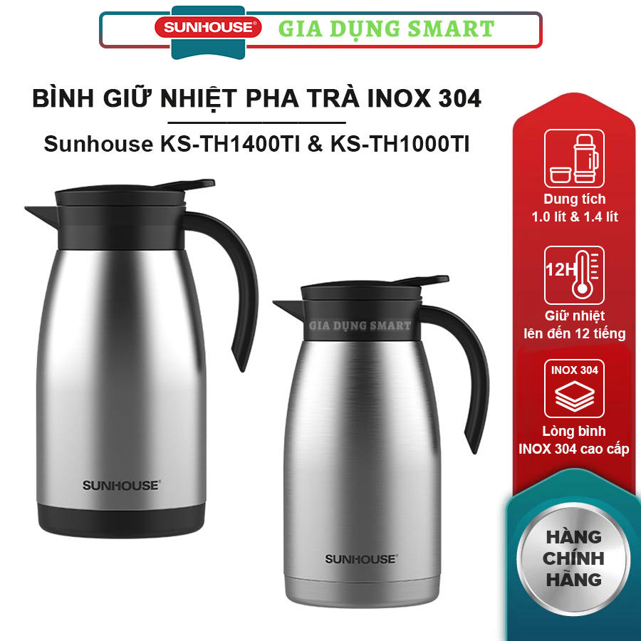 Sunhouse KS-TH1400TI กระติกน้ําร้อน/ขวด 1.4 ลิตร KS-TH1000TI 1.0 ลิตร มีหูหิ้ว เก็บความร้อนได้ 12 ชั