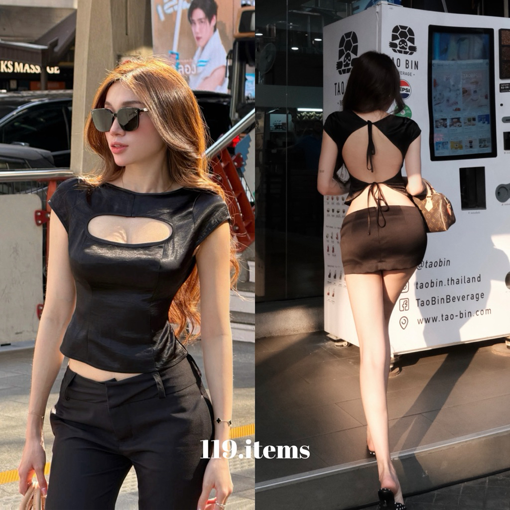 เสื้อไหมพรมคอปาดแขนผูกเชือกเว้าหลัง119.รายการ