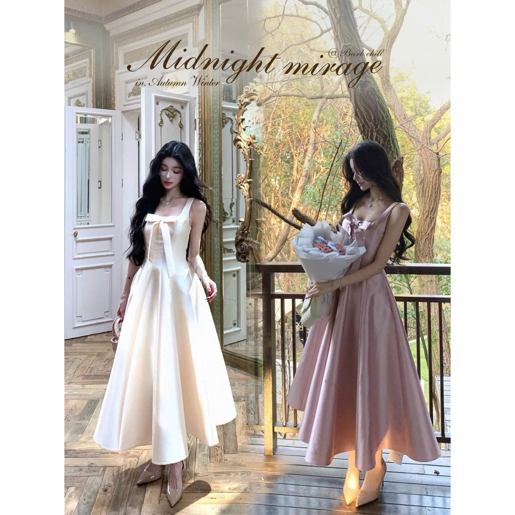 TT51 TAPTA MIDI DRESS พร้อมคอสแควร์พร้อมโบว์สําหรับ GOING OUT, PARTY, LUXURY EVENT DRESS SLAY