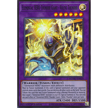 [Yugioh Funny Shop] การ์ด 1 ใบ MZMU-EN029 Elemental HERO Thunder Giant - Voltic Thunder (V.1 - Super