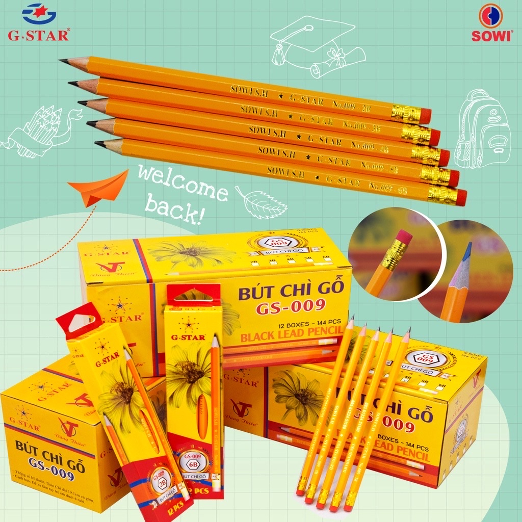 ดินสอไม้ Gstar 2B กล่อง 12 แท่ง พร้อมยางลบแท้ (GS-009)