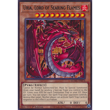 [Yugioh Funny Shop] การ์ด 1 ใบ MZMU-EN074 Uria, Lord of Searing Flames (V.2 - หายาก)