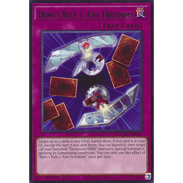 [Yugioh Funny Shop] การ์ด 1 ใบ MZMU-EN027 Heros Rule 1: Five Freedoms - R
