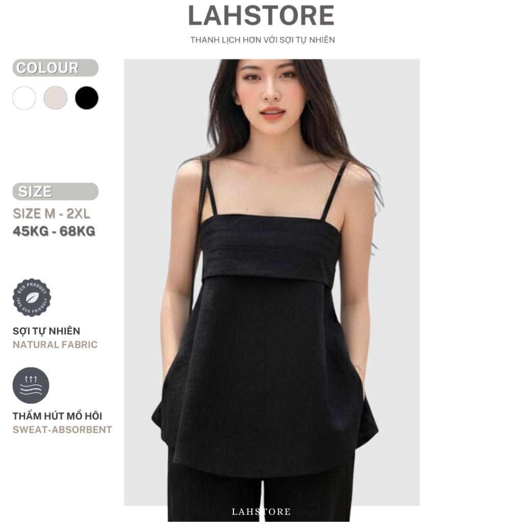 LAHSTORE เสื้อเชิ้ตผ้าลินิน 2 ชิ้นจับจีบหน้าอกและทรงบาน A2D03 (ดํา, ขาว, เกลือและเปปเปอร์เบจ)