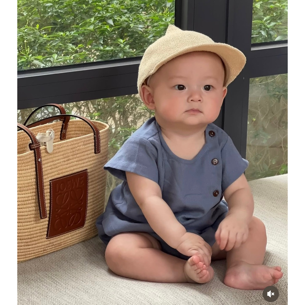 Cici baby lino blue linen Set