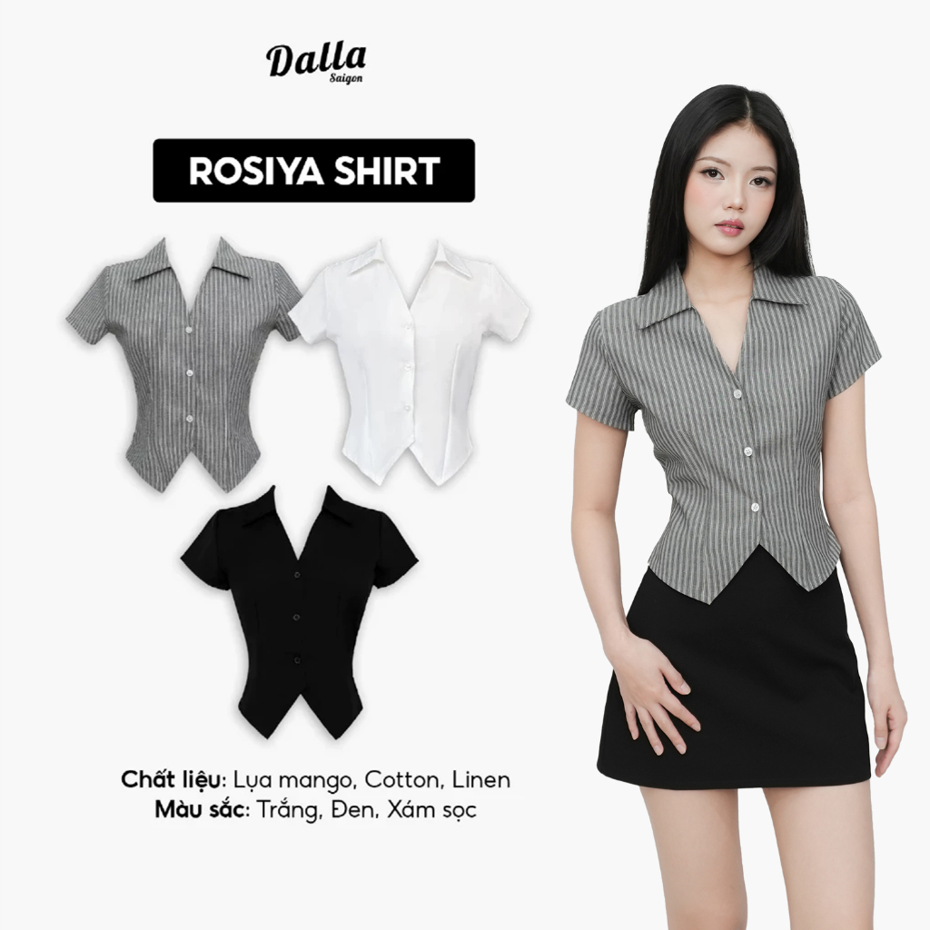 DALLA เสื้อเชิ้ตแขนสั้นทรงสลิม 3 ปุ่ม (SM10) เสื้อเชิ้ต Rosiya HOT! ราคา ถูกที่สุด ดีลบีเคเค