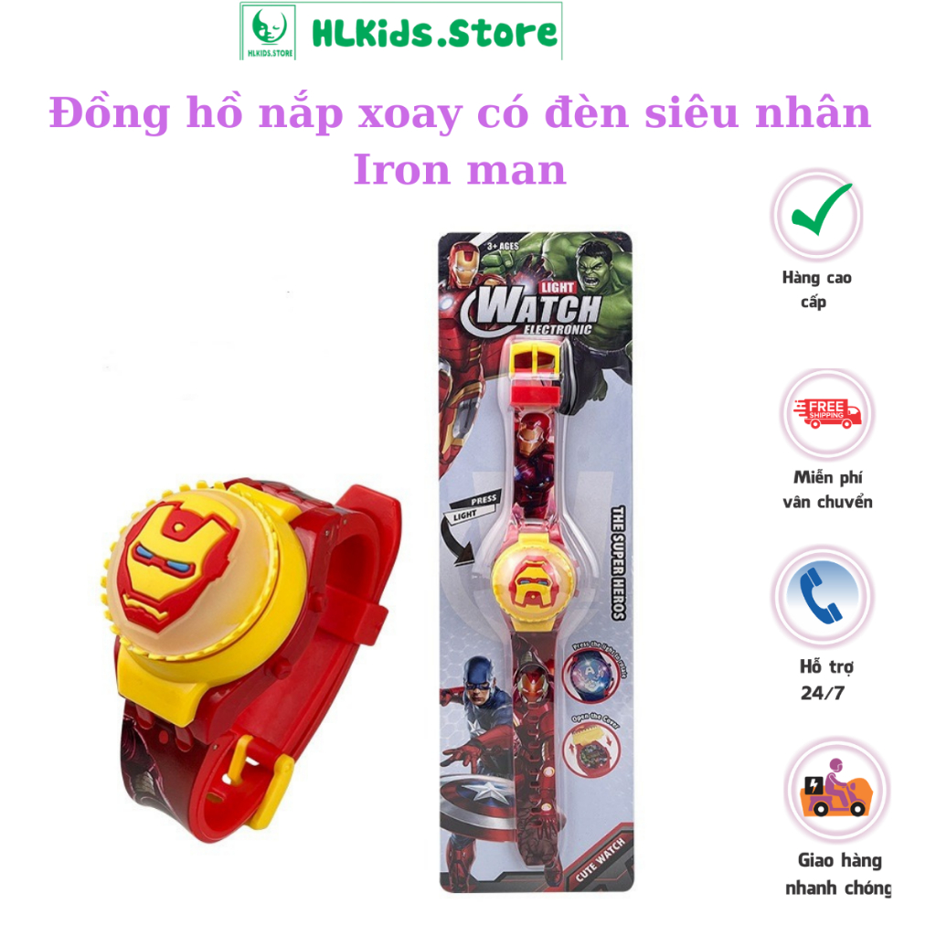 นาฬิกา Iron Man Superman – ฝาครอบหมุนได้ 30 อันพร้อมไฟ