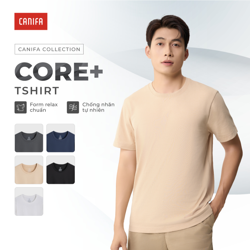 CANIFA เสื้อยืดผู้ชายทําจากผ้าฝ้ายผสมนุ่มสบาย DQ 8TS25S020