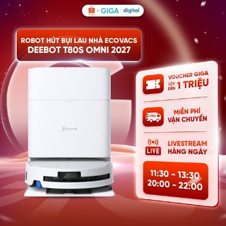 Robot hút bụi lau nhà Ecovacs Deebot T80S Omni 2027/T80 Omni - OZMO ROLLER 2.0 - 24.800Pa - Giặt và sấy nóng con lăn