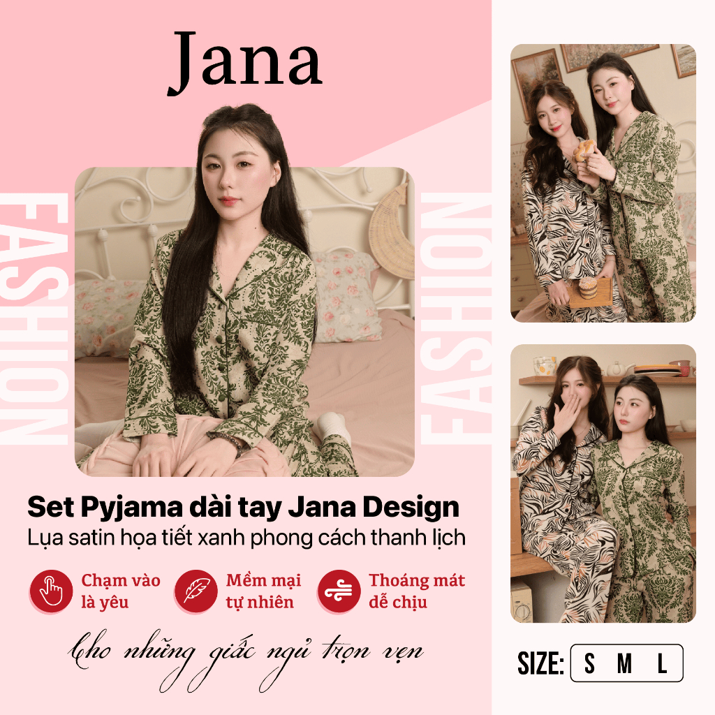 Jana Design ชุดนอนแขนยาว ลายผ้าไหมซาตินสีฟ้าเรียบหรู J3-005
