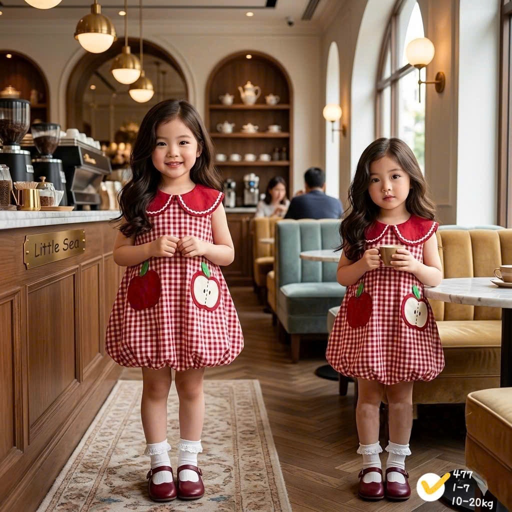 ชุดเด็กผู้หญิง-ชุดเดรสเด็กผู้หญิงแขนกุดบูมรูปแอปเปิ้ลสําหรับเด็กตั้งแต่ 1 ปีถึง 5 ปี