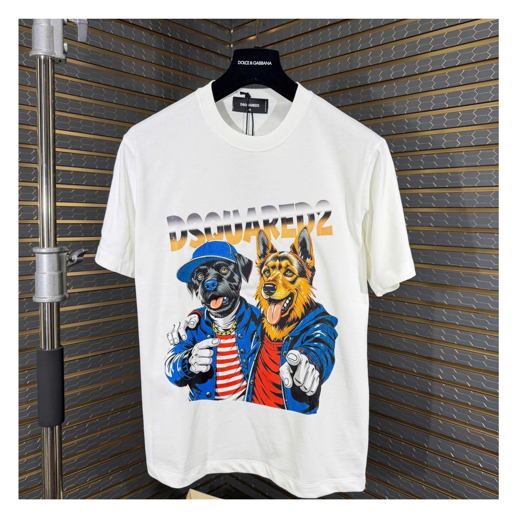 เสื้อยืด DSQ2 ลายสีเน็ต - เสื้อยืด DSQ ทําจากผ้าฝ้ายยืดและเท่ 100%