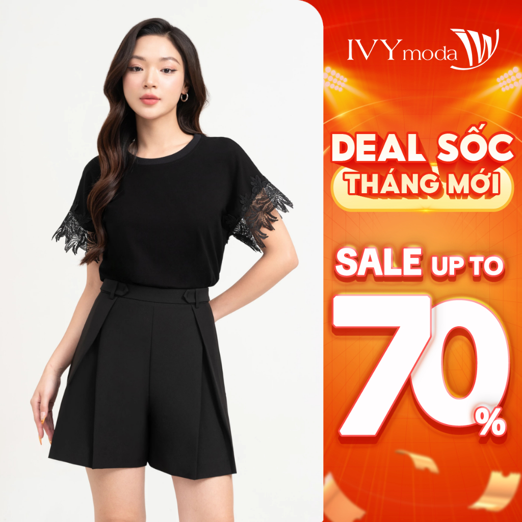 เสื้อยืดแขนลูกไม้ IVY moda MS 57B9675 เสื้อยืดผู้หญิง street office