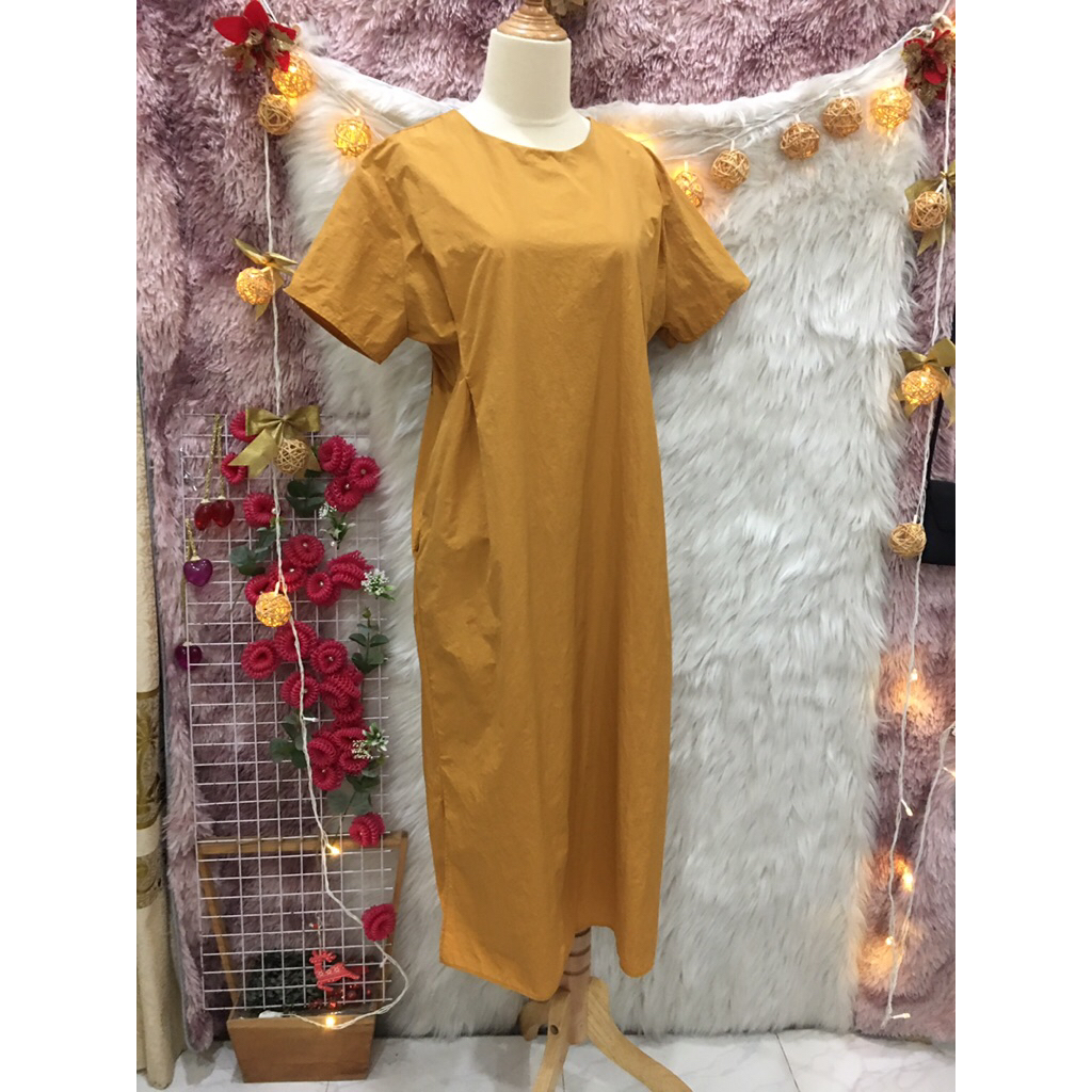 (D79)เดรสคอกลม - ชุดเดรสเอวทรงสลิมแขน 2 ชิ้นเกาหลี - แบรนด์ Lucky Room - Size L