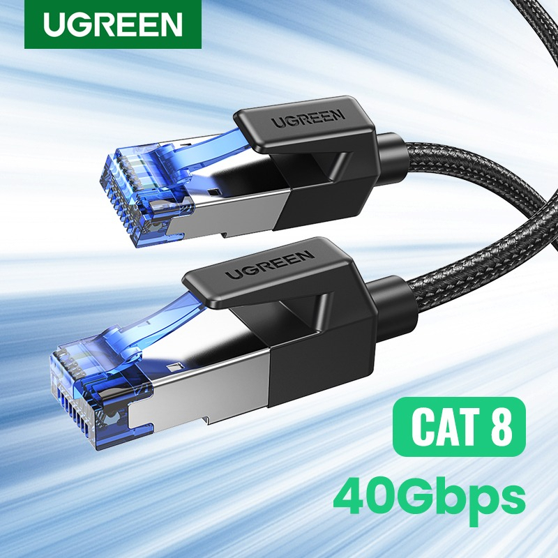 Ugreen ความเร็วสูง Cat8 สายเคเบิลเครือข่าย 40gbs 1m 2m 3m 5m 10m สําเร็จรูปพร้อมร่มของแท้ Cat8 RJ45 