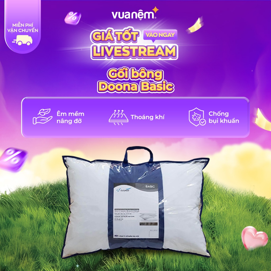 หมอนผ้าฝ้าย Doona Basic 45x65ซม. เล่มที่เหมาะสม รองรับอ่อนโยน ระบายอากาศได้ดี