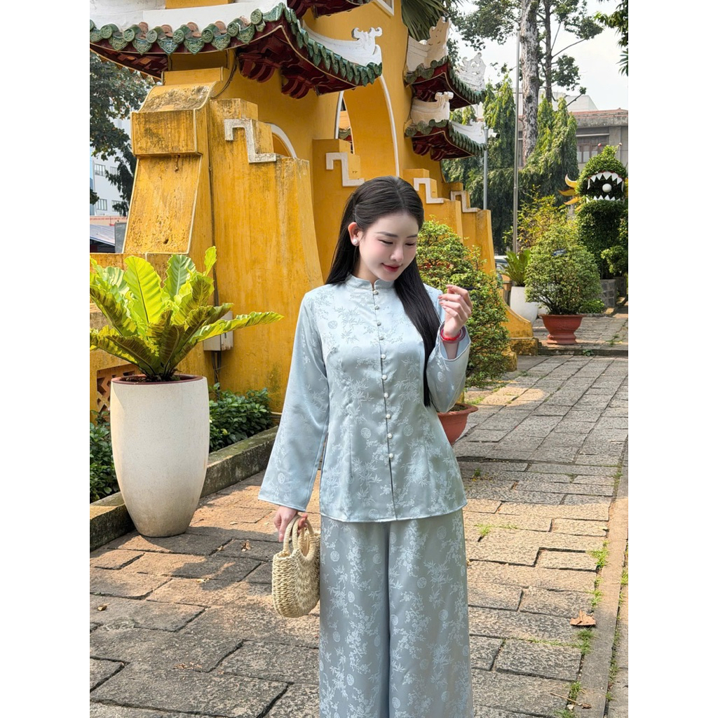 PPN37 ชุดเดรสฝรั่งเศสผู้หญิงแอปริคอทไม้ไผ่โบราณขนาด 3 นิ้วสุดหรู