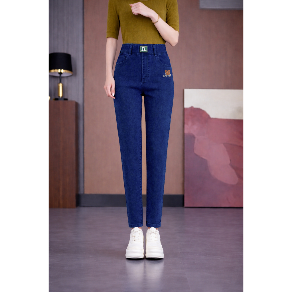 กางเกงยีนส์ผู้หญิง Baggy ONEFA เอวยางยืด แฟลต คอนซีลเลอร์ ไซส์ S-3XL [QJF016]