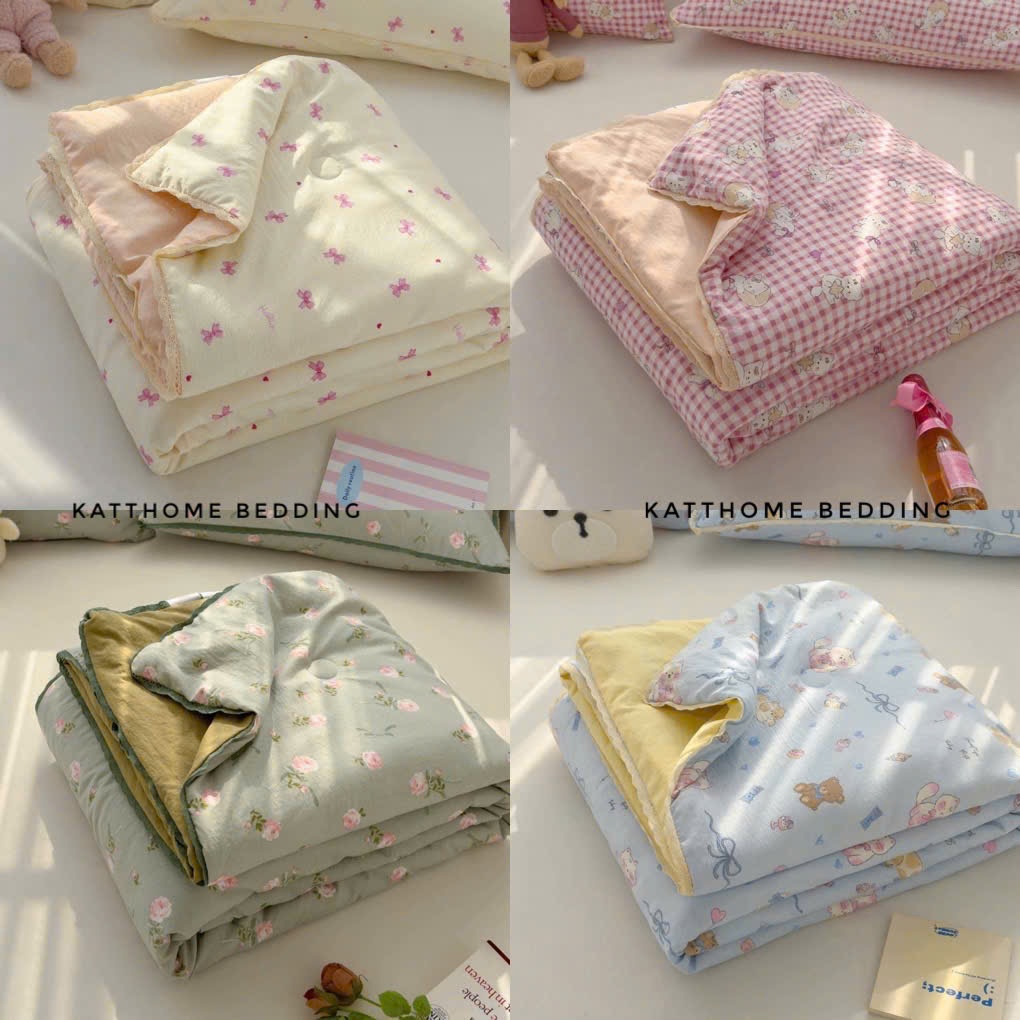 ICE ICE ผ้าห่มผ้าฝ้ายลูกไม้ Ruffles 2M3X2M เย็นและนุ่มสําหรับตลอดทั้งปี