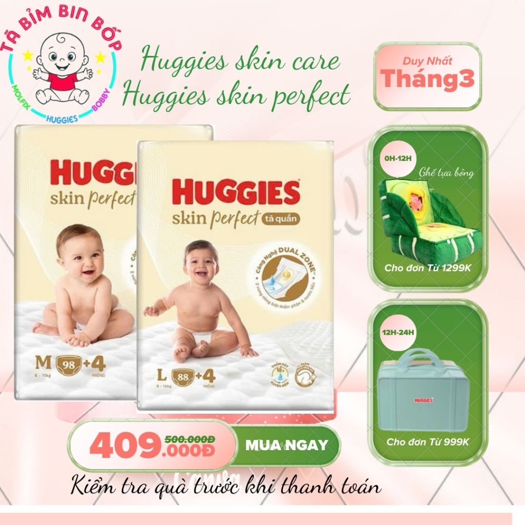 Huggies skin perfect กางเกงผ้าอ้อมสําหรับเด็กทารกไซส์ M ถึง XXl สําหรับทารกตั้งแต่ 6 ถึง 20กก.